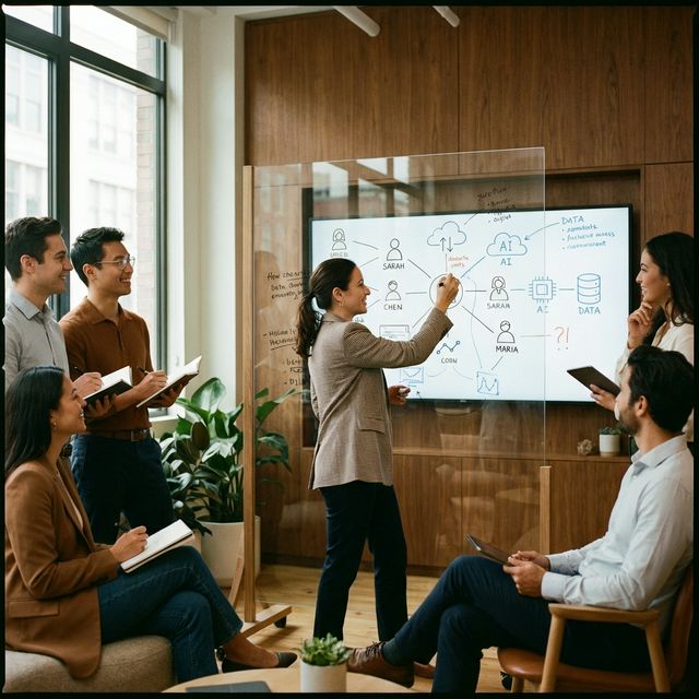 Team-Workshop am Whiteboard – Verbindung von Mensch und Technologie in der digitalen Transformation