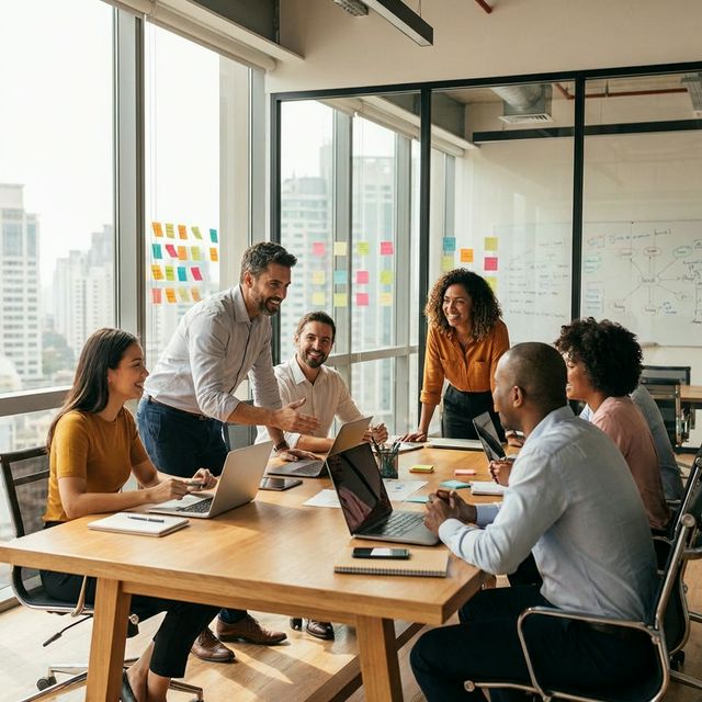 Modernes Team bei der Zusammenarbeit im Büro – gemeinsames Arbeiten an Ideen und Lösungen